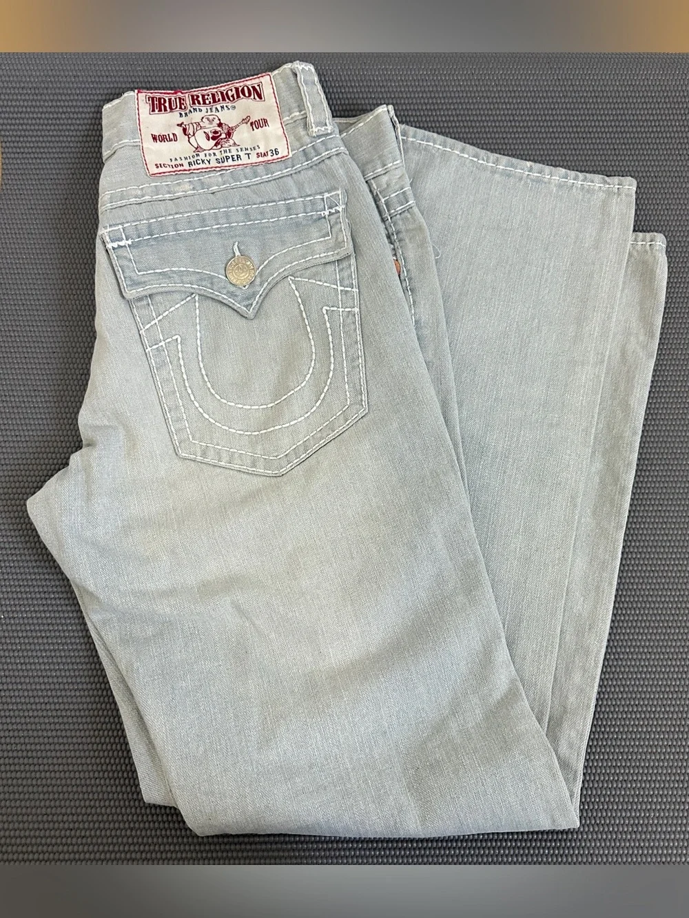 VTG True Religion Ricky Super T Relaxed Straight  Leg Mens SZ 36 Light Blue Wash